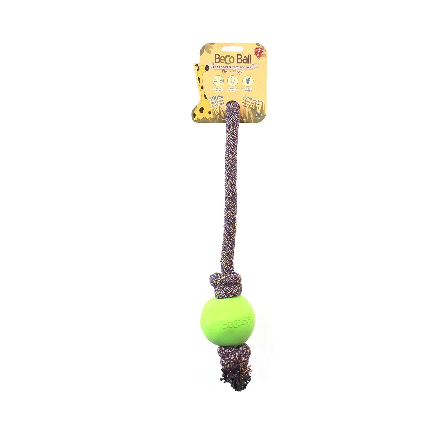 Beco Natural Rubber Ball on Rope — Fetch & Tug Dog Toy