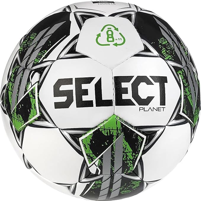 SELECT Planet soccer ball size 5, white and green, made from recycled PET bottles
