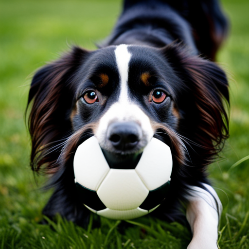 Dog playing with a soccer ball